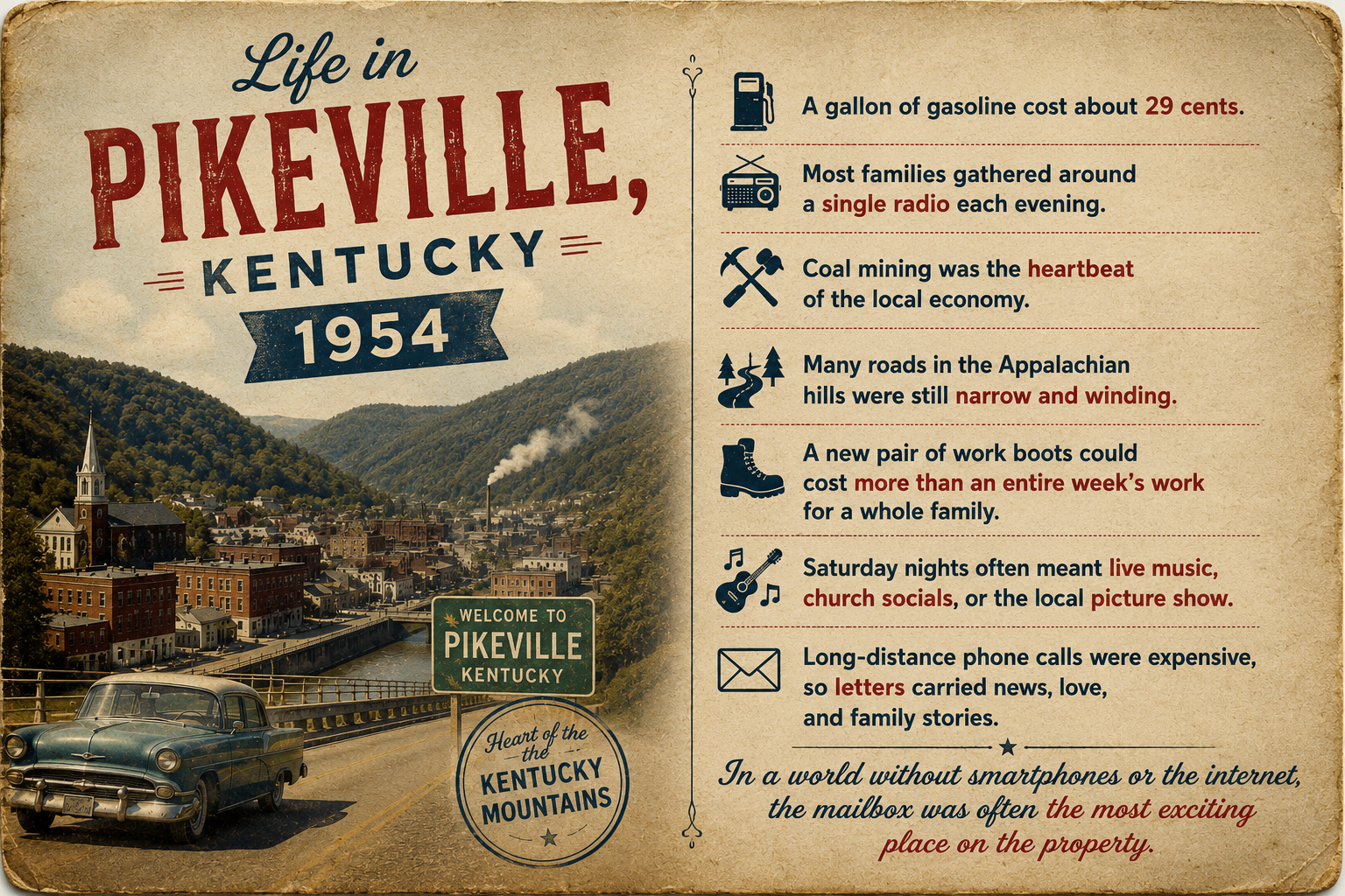 Life in Pikeville, Kentucky 1954 — postcard